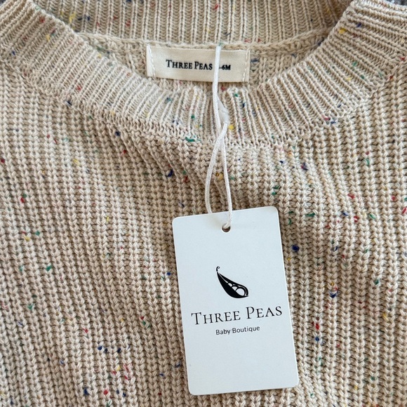 Baby girl Three Peas Speckled Tan Sweater Size 3-6 Months NWT 100% cotton - Picture 2 of 3